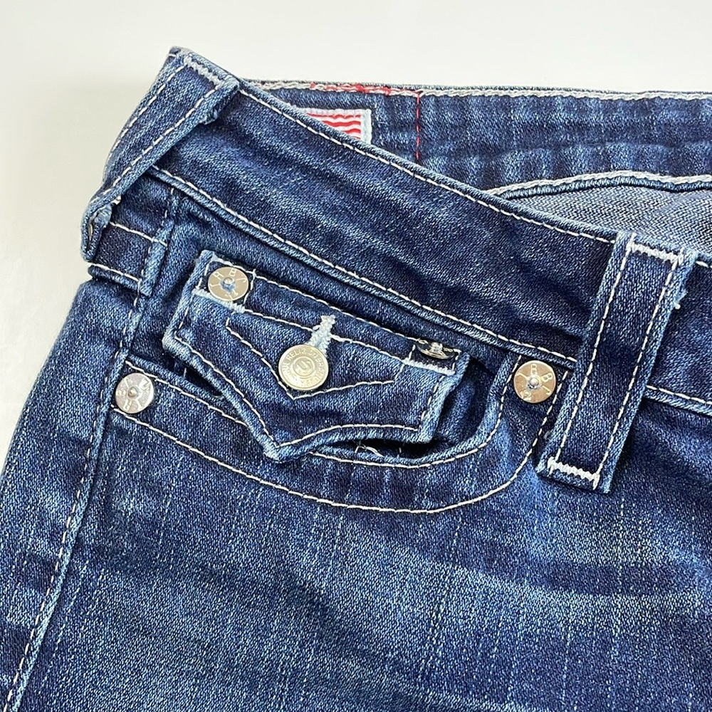 True Religion Sophie Denim Capri Low Rise Size 29 Cuffed Bermuda Button Stone - Picture 7 of 16